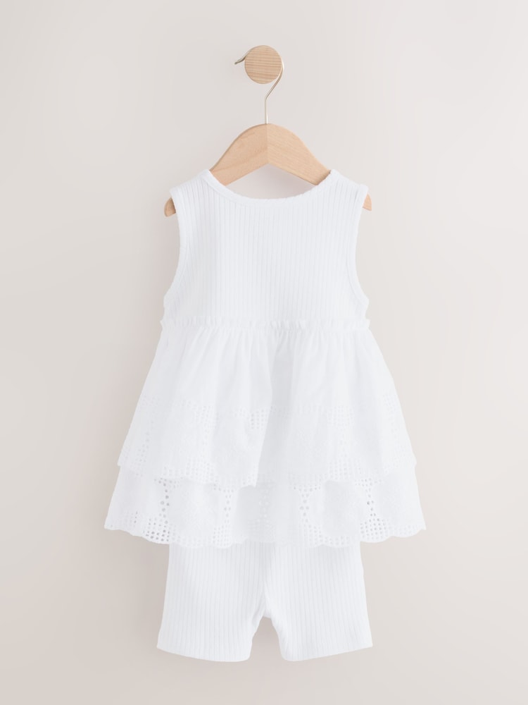 Cream Broderie Vest and Cycle Shorts Set (3mths-7yrs) - Image 6 of 8