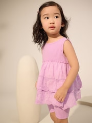 Lilac Purple Broderie Vest and Cycle Shorts Set (3mths-7yrs) - Image 1 of 8