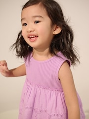 Lilac Purple Broderie Vest and Cycle Shorts Set (3mths-7yrs) - Image 4 of 8