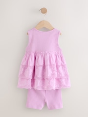 Lilac Purple Broderie Vest and Cycle Shorts Set (3mths-7yrs) - Image 6 of 8
