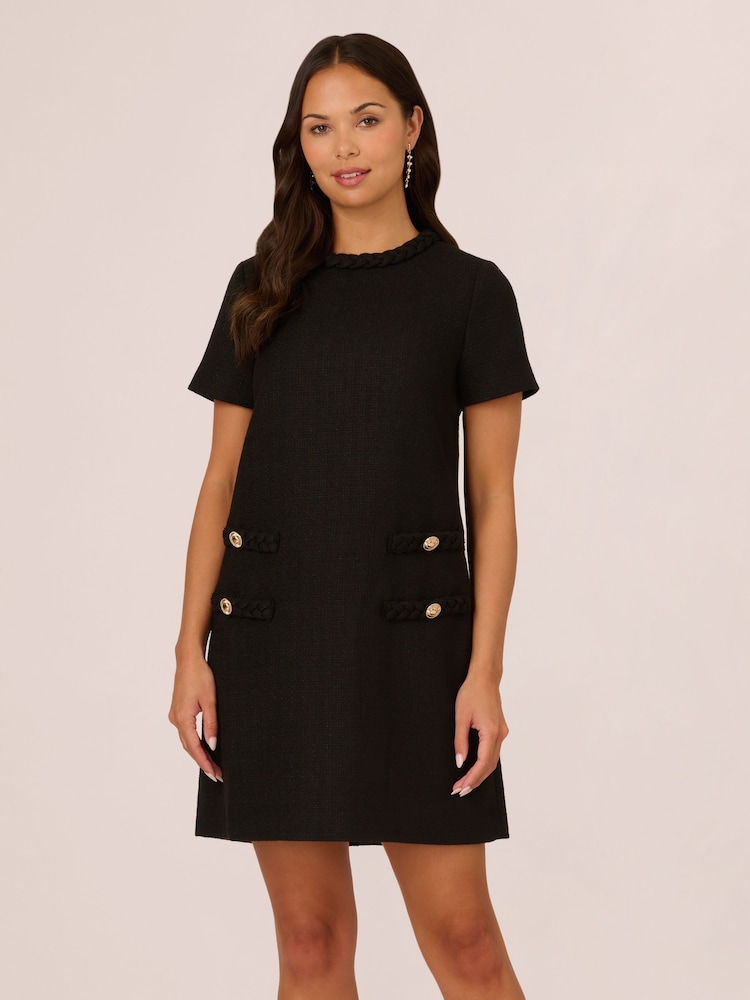 Adrianna Papell Tweed Sheath Black Dress - Image 1 of 7