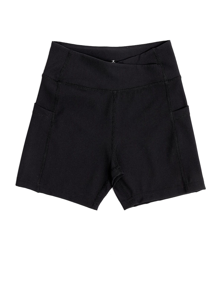 Danskin Ribbed High Waist V-Shape Waistband Black Shorts - Image 1 of 3
