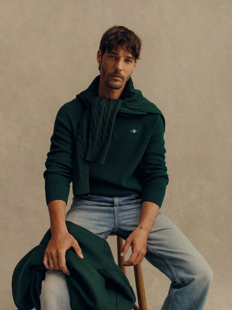 GANT Green Superfine Lambswool Crew Neck Sweater - Image 1 of 6