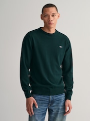 GANT Green Superfine Lambswool Crew Neck Sweater - Image 3 of 6