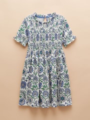 Joules Gracie Blue Short Sleeve Shirred Dress - Image 3 of 6