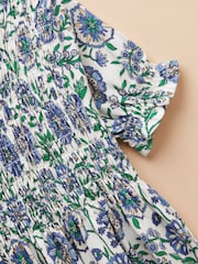 Joules Gracie Blue Short Sleeve Shirred Dress - Image 4 of 6