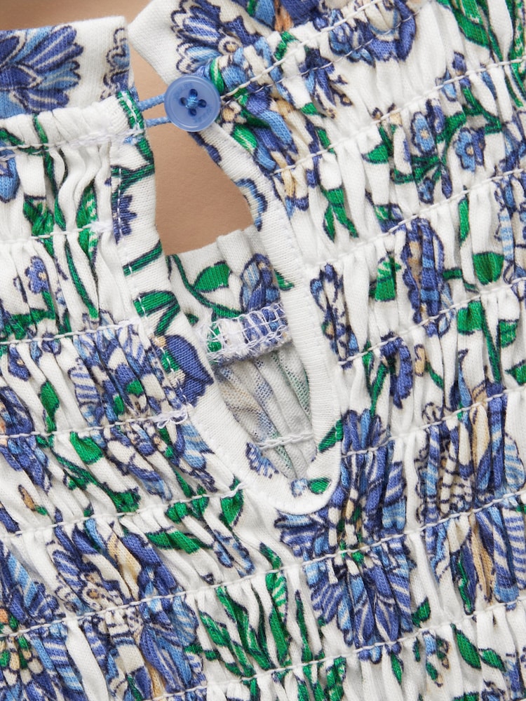 Joules Gracie Blue Short Sleeve Shirred Dress - Image 5 of 6