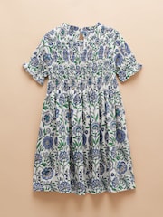 Joules Gracie Blue Short Sleeve Shirred Dress - Image 6 of 6