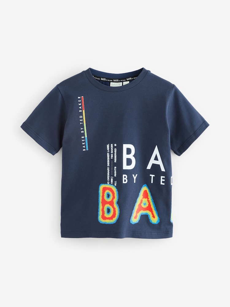 Baker by Ted Baker Blue Graphic 100% Cotton T-Shirt - Image 1 of 4 Baker by Ted Baker Blue Graphic 100% Cotton T-Shirt - Image 1 of 4