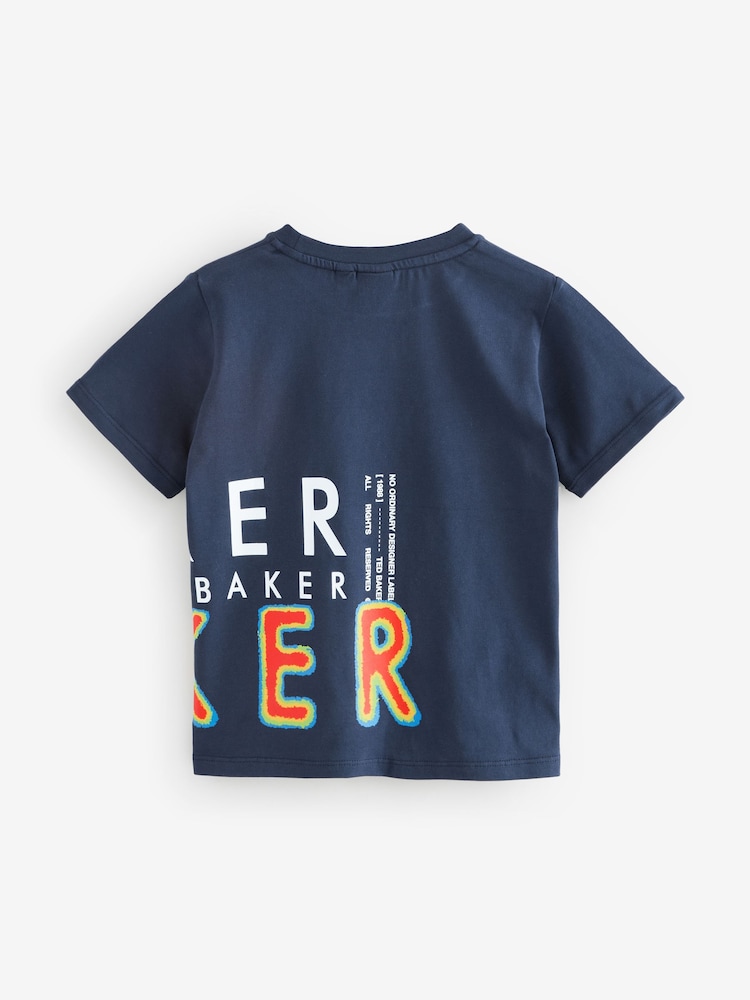 Baker by Ted Baker Blue Graphic 100% Cotton T-Shirt - Image 2 of 4 Baker by Ted Baker Blue Graphic 100% Cotton T-Shirt - Image 2 of 4