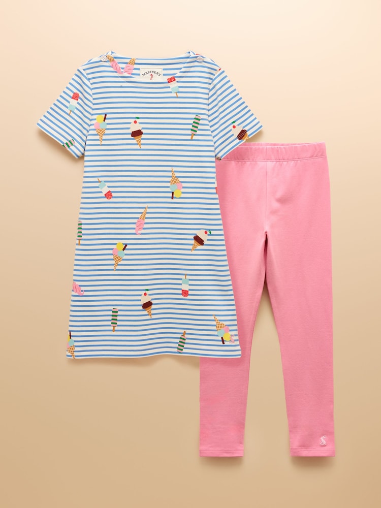 Joules Harbour Blue Dress and Legging Set - Image 1 of 6