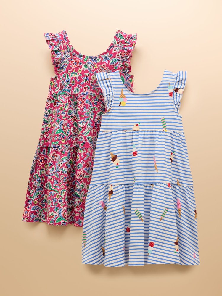 Azul y rosa - Pack de dos vestidos con estampado de mariposas y mangas con volantes de Joules - Imagen 1 de 9 Azul y rosa - Pack de dos vestidos con estampado de mariposas y mangas con volantes de Joules - Imagen 1 de 9