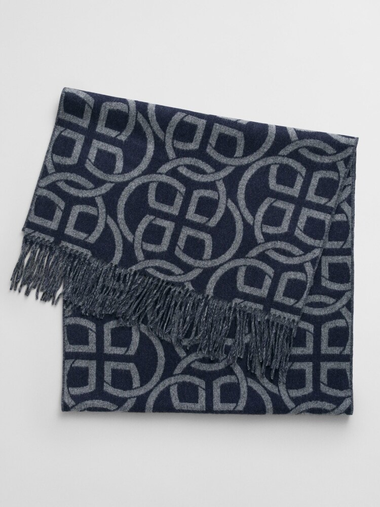GANT Blue Pattern Wool Scarf - Image 2 of 3
