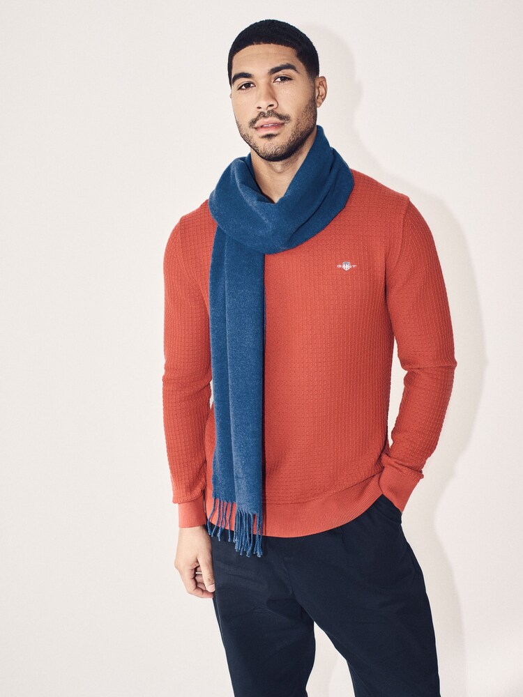 GANT Blue Unisex Wool Scarf - Image 1 of 3 GANT Blue Unisex Wool Scarf - Image 1 of 3
