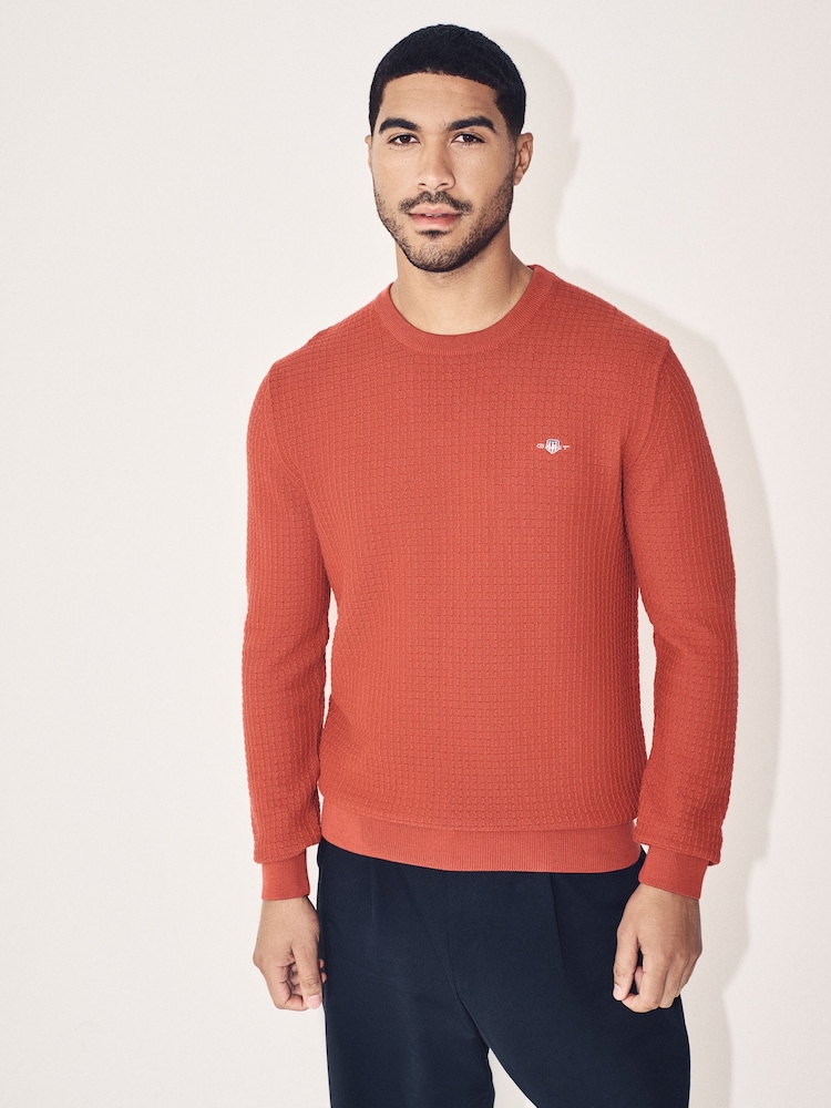 GANT Red Textured Cotton Crew Neck Sweater - Image 1 of 6