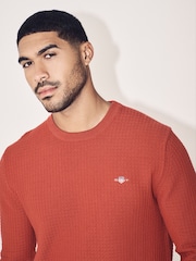 GANT Red Textured Cotton Crew Neck Sweater - Image 4 of 6