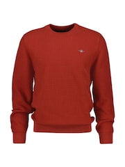 GANT Red Textured Cotton Crew Neck Sweater - Image 5 of 6
