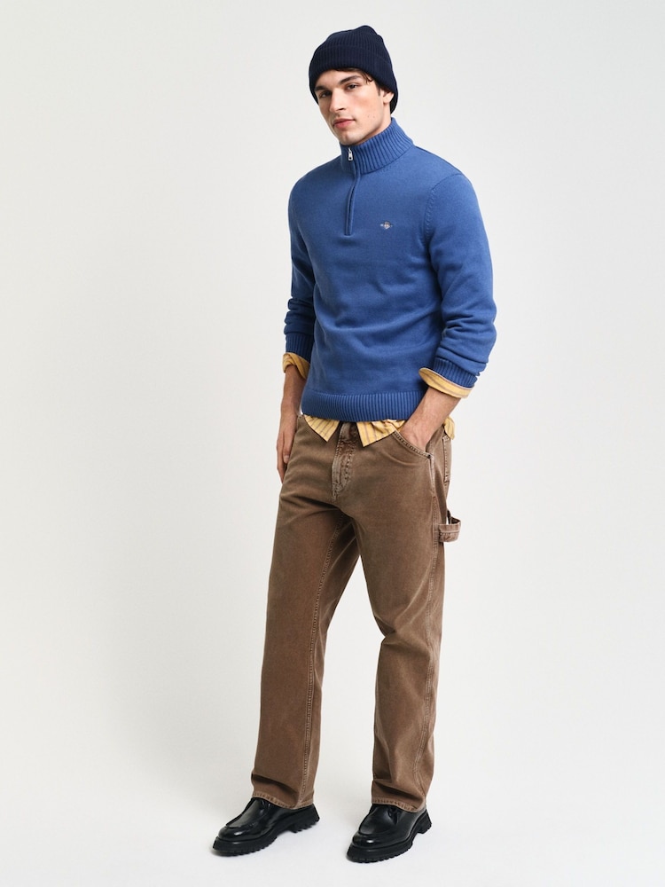 GANT Blue Chrome Casual Cotton Half Zip Jumper - Image 3 of 4