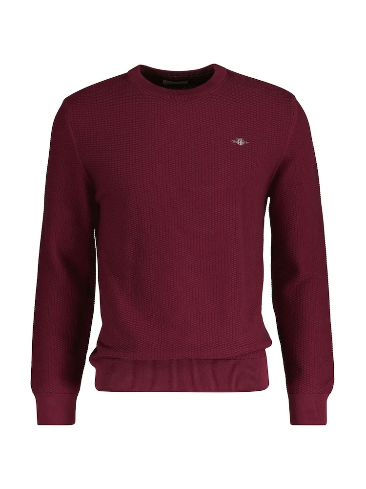 GANT Red Micro 100% Cotton Textured Crew Neck Sweater - Image 1 of 2