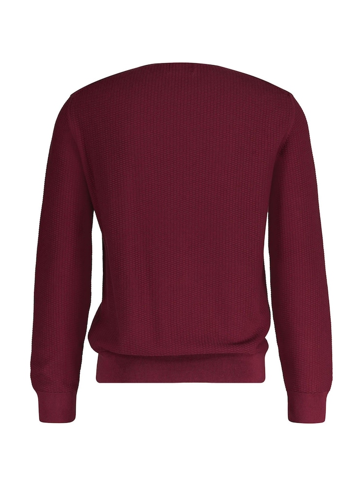 GANT Red Micro 100% Cotton Textured Crew Neck Sweater - Image 2 of 2