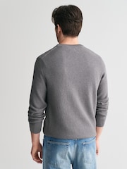 GANT Grey Micro 100% Cotton Textured Crew Neck Sweater - Image 2 of 4