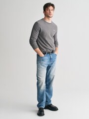 GANT Grey Micro 100% Cotton Textured Crew Neck Sweater - Image 4 of 4
