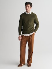 GANT Green Micro 100% Cotton Textured Crew Neck Sweater - Image 4 of 4