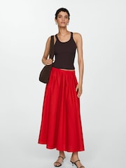 Mango Red Midi Pleated 100% Cotton Skirt - Image 2 of 6