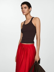 Mango Red Midi Pleated 100% Cotton Skirt - Image 4 of 6