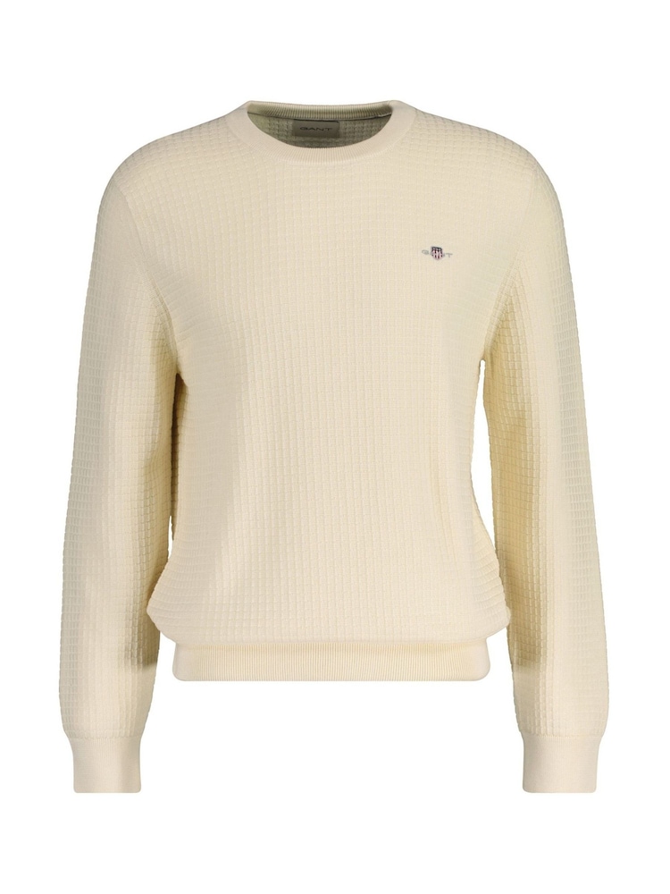 GANT Cream Textured Cotton Crew Neck Sweater - Image 1 of 2
