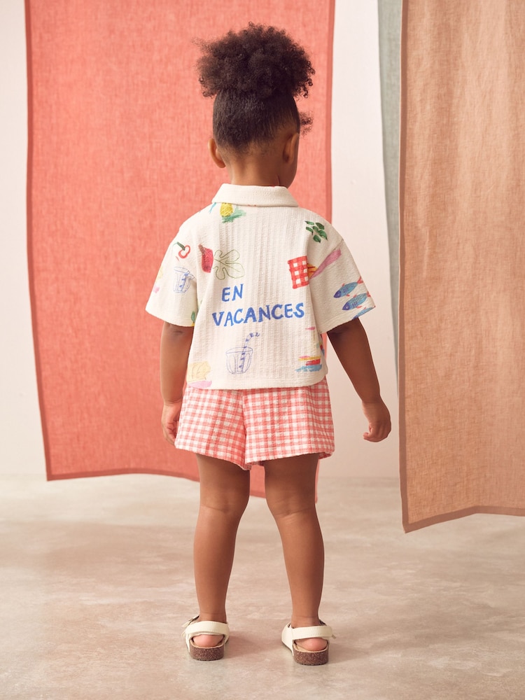 Red Gingham Holiday Print 100% Cotton Short Sleve Shirt and Shorts Set (3mths-7yrs) - Image 2 of 3
