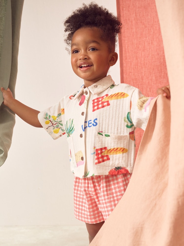 Red Gingham Holiday Print 100% Cotton Short Sleve Shirt and Shorts Set (3mths-7yrs) - Image 3 of 3