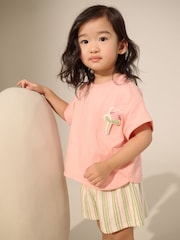 Pink Padded Flower 100% Cotton Short Sleeve Top and Shorts Set (3mths-7yrs) - Image 1 of 11