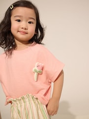 Pink Padded Flower 100% Cotton Short Sleeve Top and Shorts Set (3mths-7yrs) - Image 5 of 11