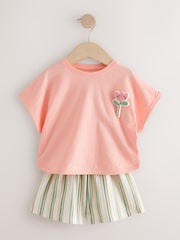 Pink Padded Flower 100% Cotton Short Sleeve Top and Shorts Set (3mths-7yrs) - Image 6 of 11