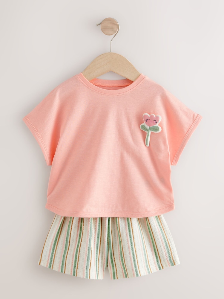 Pink Padded Flower 100% Cotton Short Sleeve Top and Shorts Set (3mths-7yrs) - Image 6 of 11