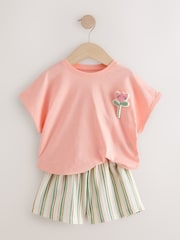 Pink Padded Flower 100% Cotton Short Sleeve Top and Shorts Set (3mths-7yrs) - Image 7 of 11