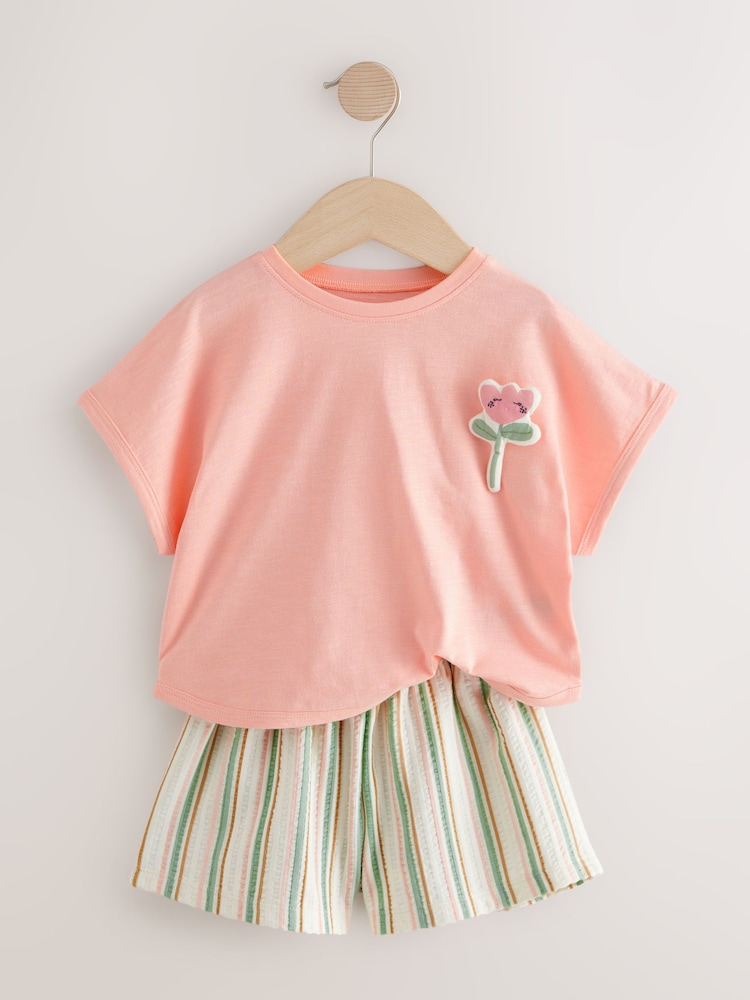 Pink Padded Flower 100% Cotton Short Sleeve Top and Shorts Set (3mths-7yrs) - Image 7 of 11