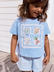 Blue Gingham Flowers Short Sleeve T-Shirt and Shorts Set (3mths-7yrs) - Image 2 of 6