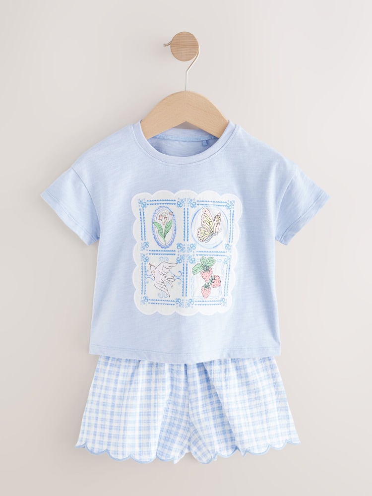 Blue Gingham Flowers Short Sleeve T-Shirt and Shorts Set (3mths-7yrs) - Image 3 of 6