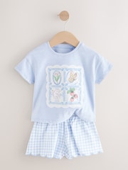 Blue Gingham Flowers Short Sleeve T-Shirt and Shorts Set (3mths-7yrs) - Image 4 of 6