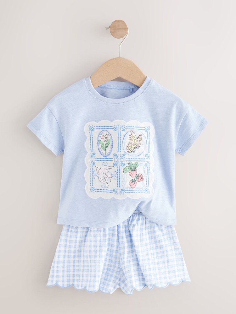 Blue Gingham Flowers Short Sleeve T-Shirt and Shorts Set (3mths-7yrs) - Image 4 of 6