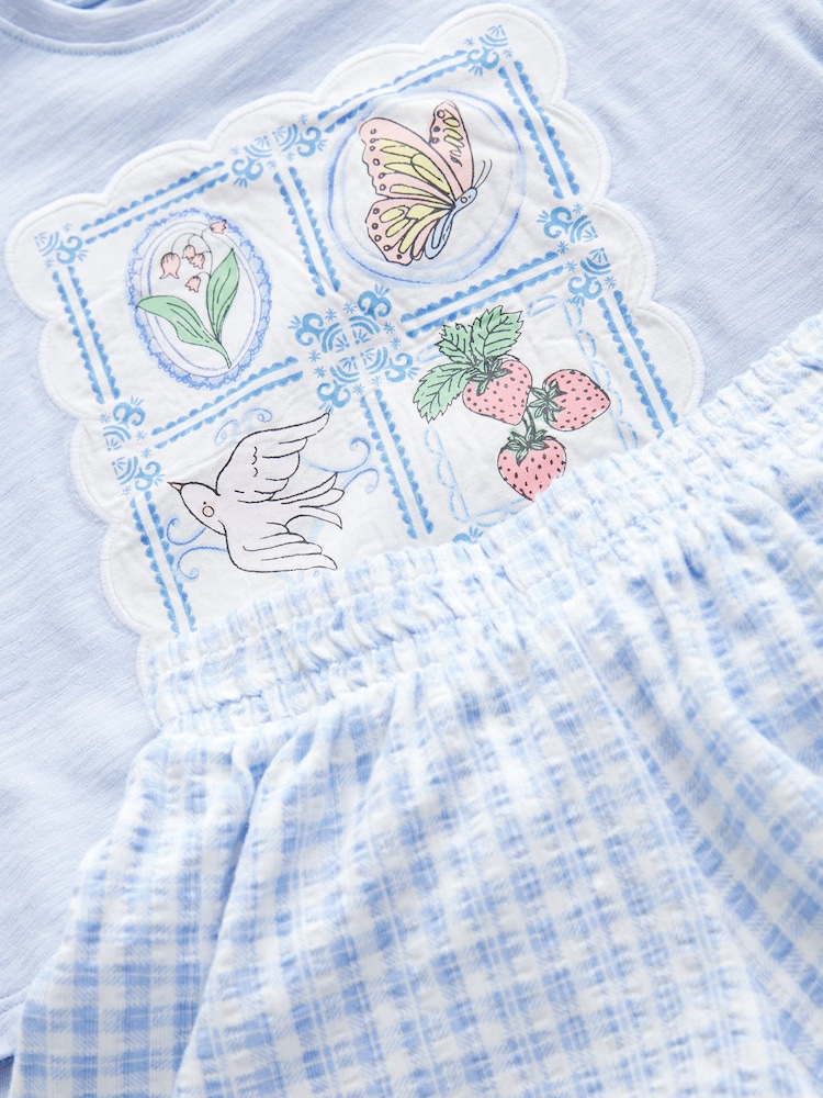 Blue Gingham Flowers Short Sleeve T-Shirt and Shorts Set (3mths-7yrs) - Image 5 of 6