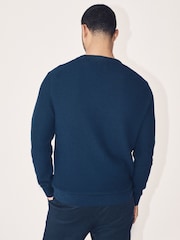 GANT Blue Textured Cotton Crew Neck Sweater - Image 2 of 5