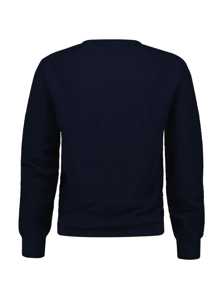 GANT Blue Textured Cotton Crew Neck Sweater - Image 5 of 5