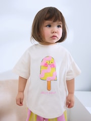 Ecru/Pink Ice Cream Character Short Sleeve T-Shirt and Shorts Set (3mths-7yrs) - Image 2 of 9