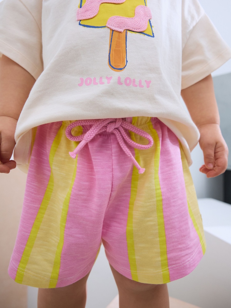 Ecru/Pink Ice Cream Character Short Sleeve T-Shirt and Shorts Set (3mths-7yrs) - Image 4 of 9