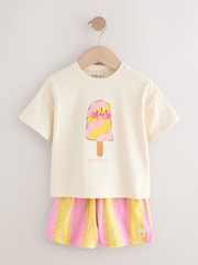Ecru/Pink Ice Cream Character Short Sleeve T-Shirt and Shorts Set (3mths-7yrs) - Image 5 of 9