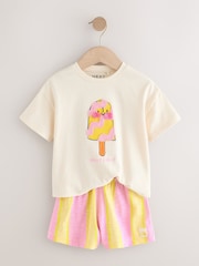 Ecru/Pink Ice Cream Character Short Sleeve T-Shirt and Shorts Set (3mths-7yrs) - Image 6 of 9