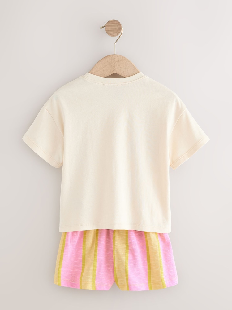 Ecru/Pink Ice Cream Character Short Sleeve T-Shirt and Shorts Set (3mths-7yrs) - Image 7 of 9